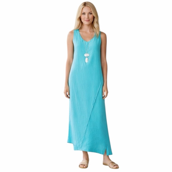J.Jill Pure Jill Linen Maxi Dress Womens XL Turquoise Sleeveless Lined  Vacation - threedaughtersproperties.com